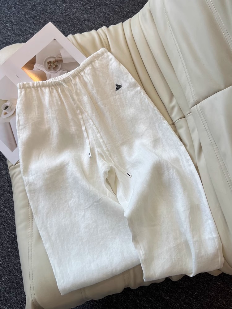 2025 Spring New Linen Wide-Leg Pants White High-Version Design Niche Fashion Long Pants