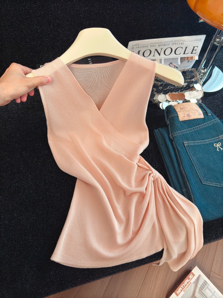 Women's V-Neck Cross Strap Knit Top Summer Sexy Slim Cami