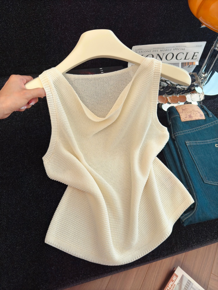 Women's Sleeveless Cowl Neck Knit Tank Top Summer Loose Slimming Design - Style 06892b