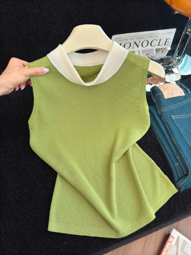 Women's Color Block Sleeveless Knit Vest Summer Pullover Top
