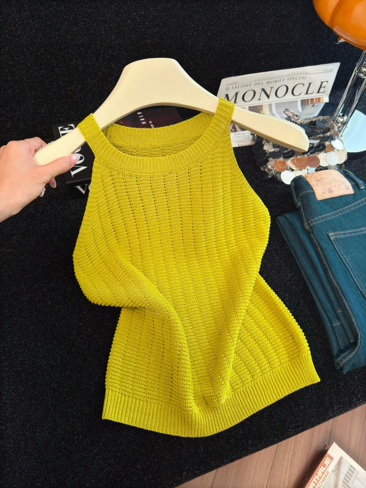 Sexy Off-Shoulder Knit Tank Top for Women Slimming Sleeveless Vest